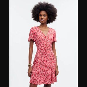 Madewell Flutter-Sleeve Mini Dress in Floral Sz 0 Red Ditsy Retail Price $138.00